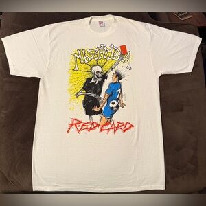 Vintage 90s Mazamba Red Card Skeleton Hardcore Soccer Skull Futbol White Tee XL